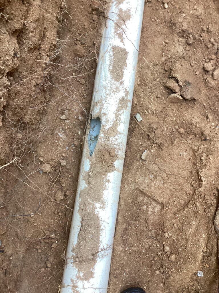 A broken sewer line caused problems that drain cleaning alone couldn't fix. We replaced this section of drain pipe.